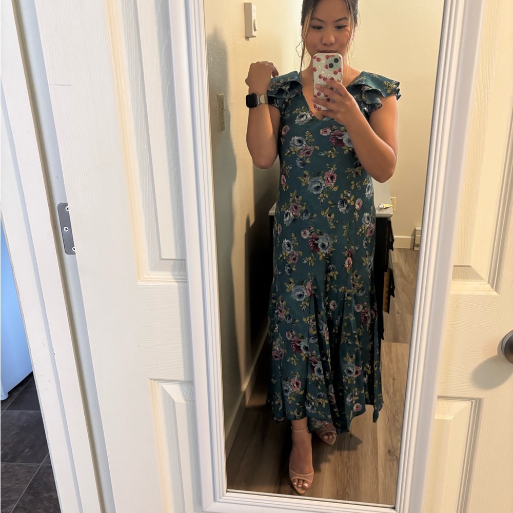 Vici Green Asymmetrical Wrap Maxi Dress